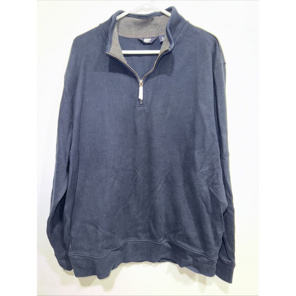 Lands' End Men's XL Charcoal Blue Quarter Zip Knit Ski Layer Pullover Sweater - Picture 1 of 5